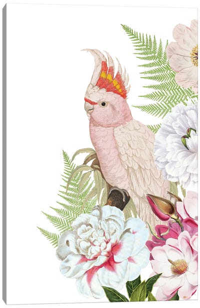 Parrot In Flower Jungle Canvas Art Print - Parrot Art