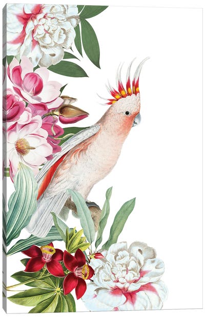 Parrot In Flower Jungle Canvas Art Print - Parrot Art