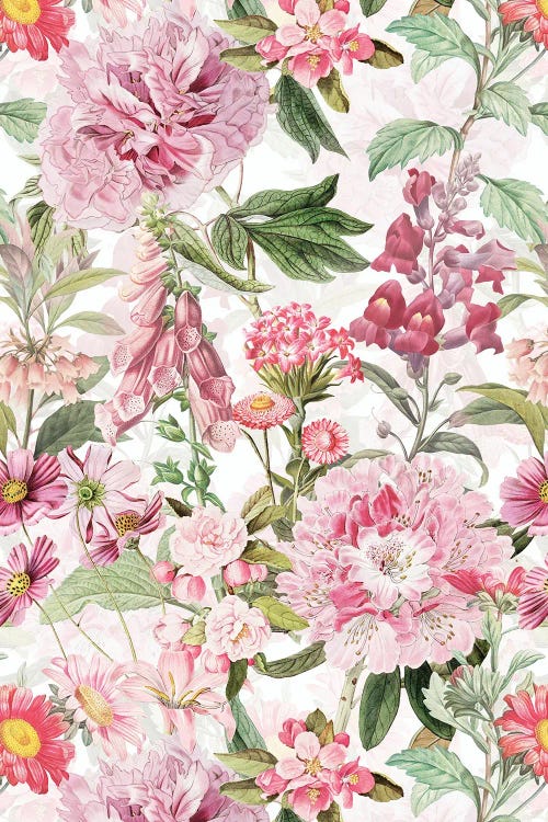 Pastel Pink Vintage Watercolor Springflowers Garden