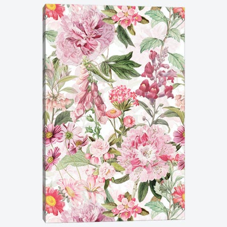 Pastel Pink Vintage Watercolor Springflowers Garden Canvas Print #UTA181} by UtArt Art Print