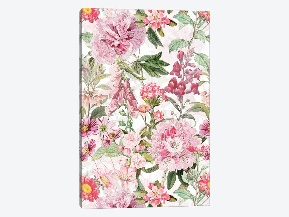 Pastel Pink Vintage Watercolor Springflowers Garden by UtArt 1-piece Art Print
