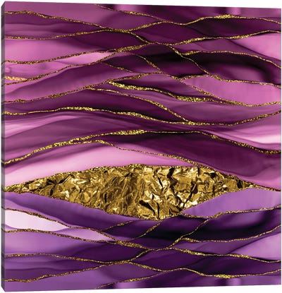 Purple And Gold Glamour Marble Canvas Art Print - Gold & Pink Art