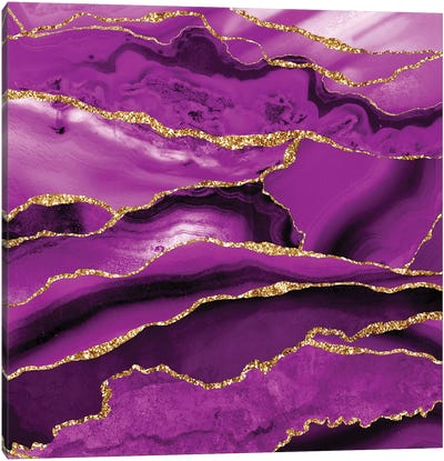 Purple Thunderstorm Marble Canvas Art Print - Gold & Pink Art