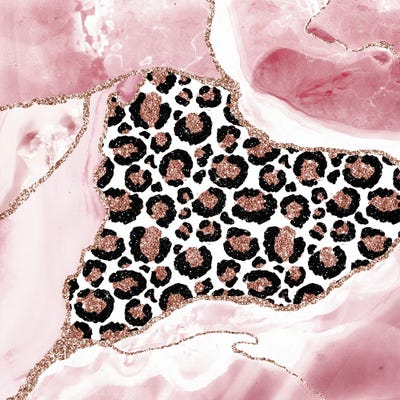 Abstract Blush Pink Marble With Exotic Animal Skin by UtArt framed canvas print