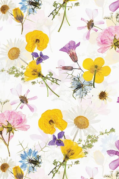 Real Dried Scandi Midsummer Flowers Meadow by UtArt framed canvas print