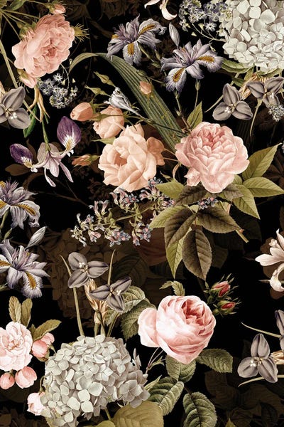 UtArt: Redouté Roses Night Garden by UtArt