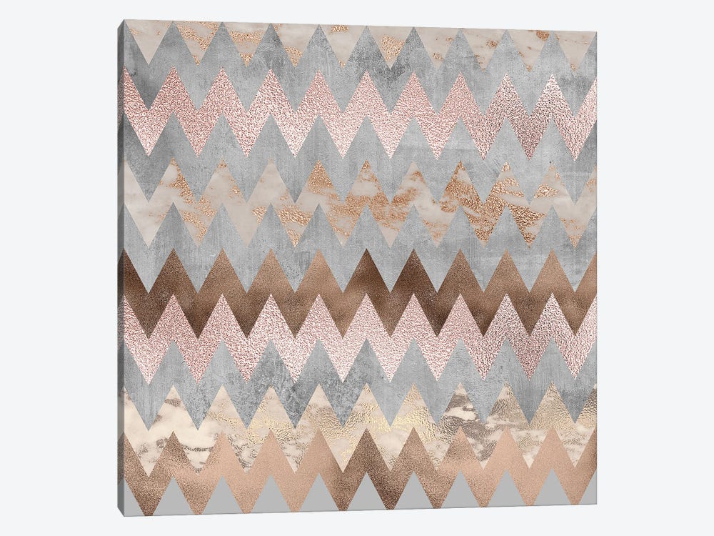 Rose Gold Marble And Copper Zigzag by UtArt 1-piece Canvas Print