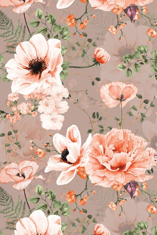 Spring Modern Poppy Peony Garden I by UtArt wall art