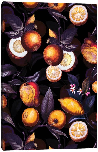 Tropical Fruits Vintage Night Garden Canvas Art Print - Orange Art