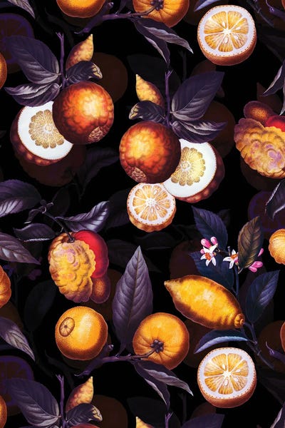 Oranges: Tropical Fruits Vintage Night Garden by UtArt
