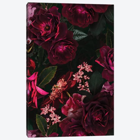 Vintage Midnight Summer Botanical Roses Garden Canvas Print #UTA224} by UtArt Canvas Print