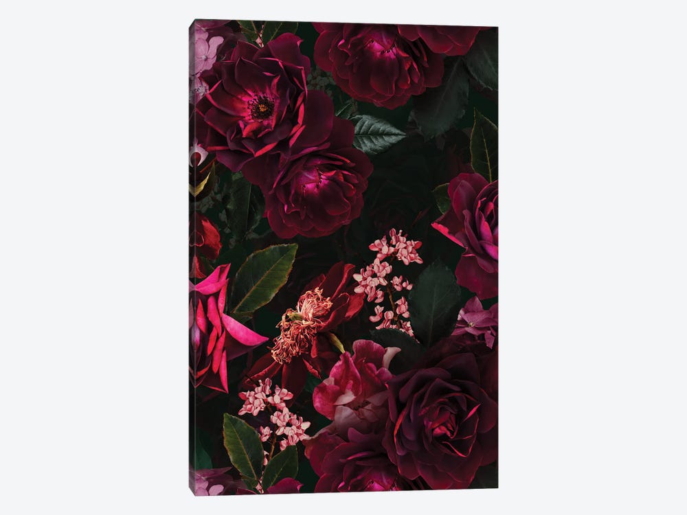 Vintage Midnight Summer Botanical Roses Garden by UtArt 1-piece Canvas Artwork