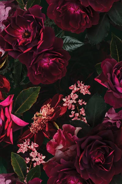 Edgy Bedroom: Vintage Midnight Summer Botanical Roses Garden by UtArt