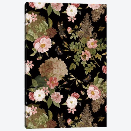 Vintage Roses And Butterflies Spring Night Garden Canvas Print #UTA227} by UtArt Canvas Art Print