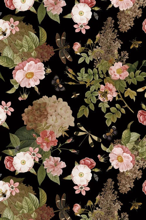 Vintage Roses And Butterflies Spring Night Garden by UtArt wall art