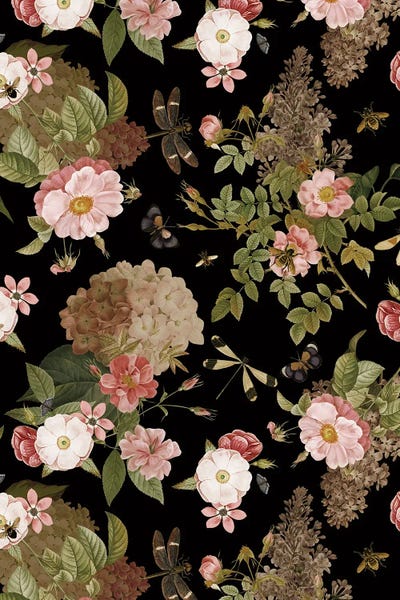 Vintage Roses And Butterflies Spring Night Garden
