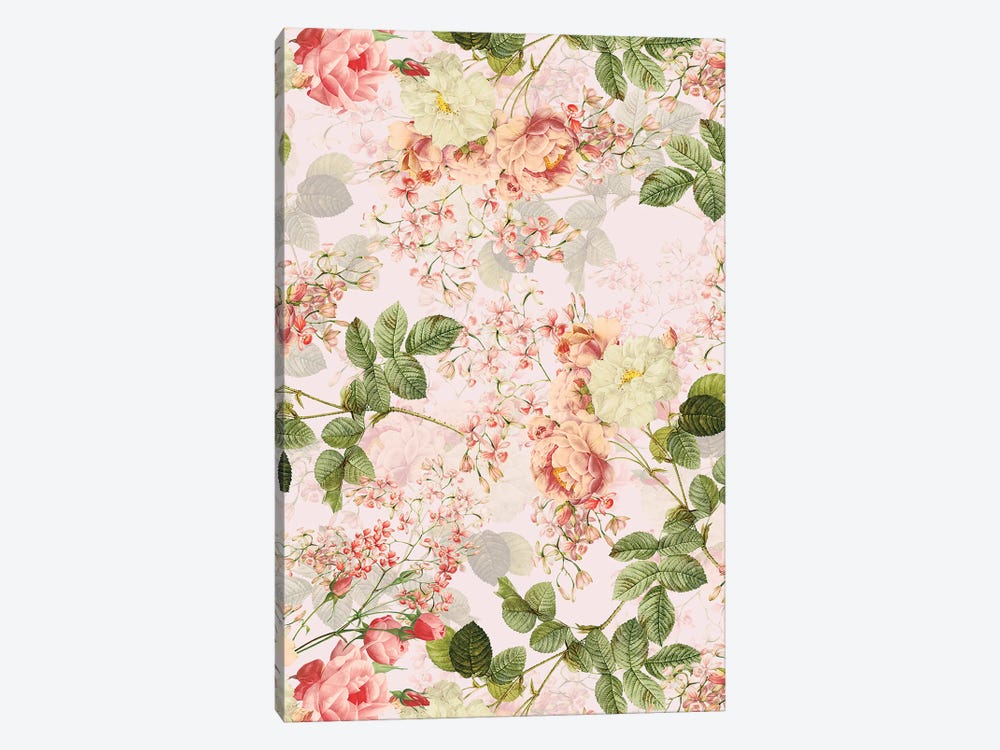 Vintage Summer Redouté Rose Blossoms Garden by UtArt 1-piece Canvas Print