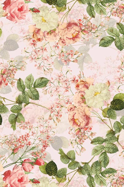 UtArt: Vintage Summer Redouté Rose Blossoms Garden by UtArt
