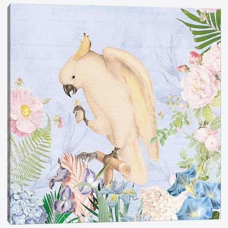 White Parrot In Flower Jungle Canvas Print #UTA236} by UtArt Canvas Artwork