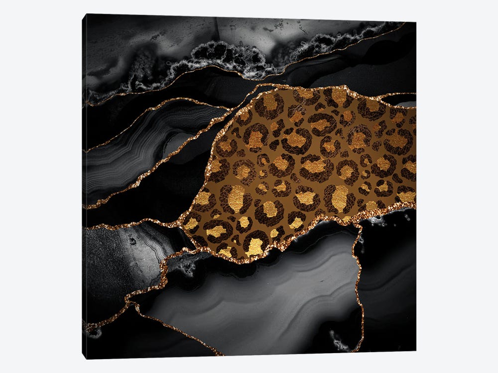 Wild Black Night Marble With Gold Exotic Animal Skin by UtArt 1-piece Canvas Wall Art