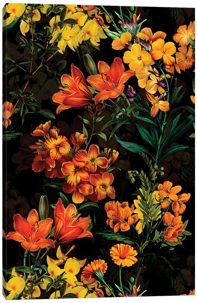 Yellow Spring Flowers Night Garden Canvas Art Print - UtArt