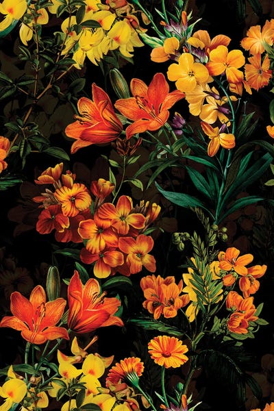 UtArt: Yellow Spring Flowers Night Garden by UtArt