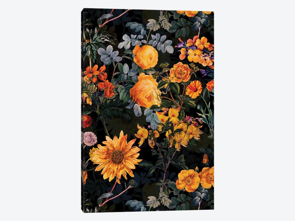 Yellow Sunflowers And Night Roses by UtArt 1-piece Canvas Art Print