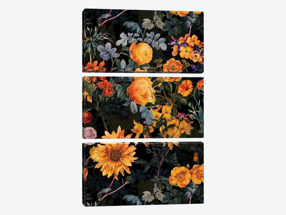 Yellow Sunflowers And Night Roses by UtArt 3-piece Canvas Print