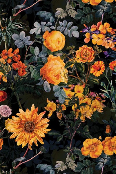 UtArt: Yellow Sunflowers And Night Roses by UtArt