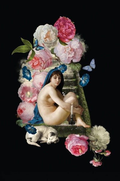 Vintage Venus With Dog And Flowers