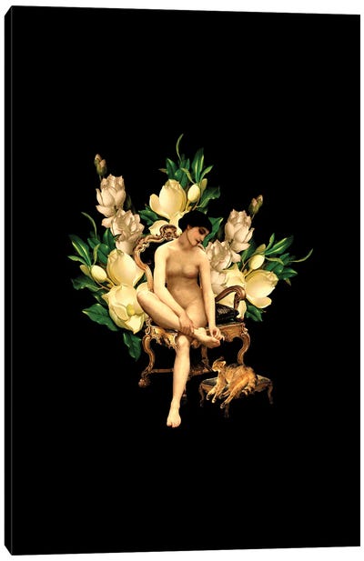 Vintage Venus With Cat And Magnolia Flowers Canvas Art Print - Magnolia Art