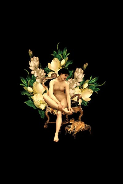 Vintage Venus With Cat And Magnolia Flowers