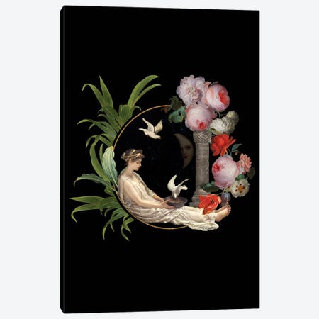 Girl In The Moon With Vintage Flowers Canvas Print #UTA244} by UtArt Canvas Print