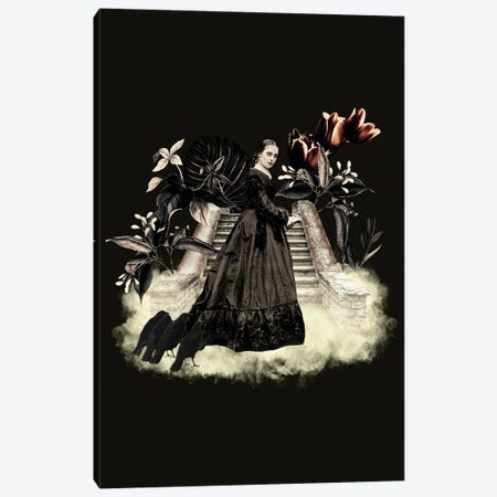 Gothic Woman With Crows And Vintage Flowers Canvas Print #UTA247} by UtArt Canvas Print