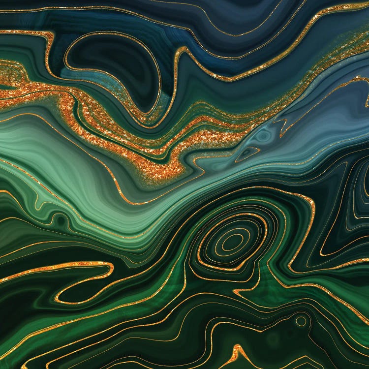 Abstract Gold And Emerald Marlbled Landscape