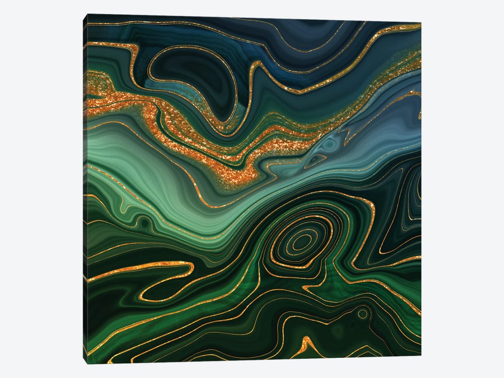Abstract Gold And Emerald Marlbled Landscape by UtArt 1-piece Canvas Art