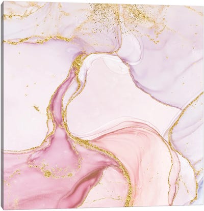 Blush Paint Alcohol Ink Glamour Canvas Art Print - Gold & Pink Art