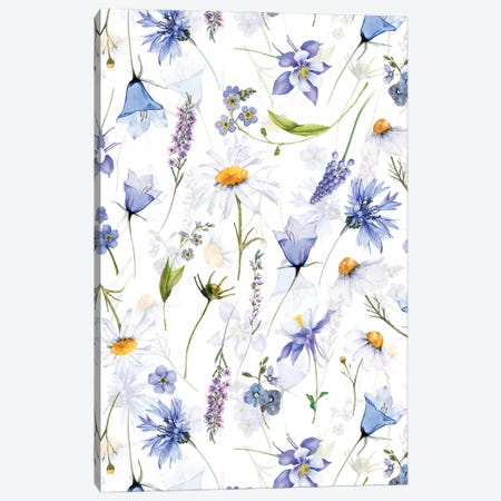 Blue And White Scandinavian Midsummer Meadow Canvas Print #UTA254} by UtArt Canvas Artwork