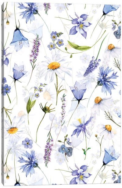Blue And White Scandinavian Midsummer Meadow Canvas Art Print - UtArt