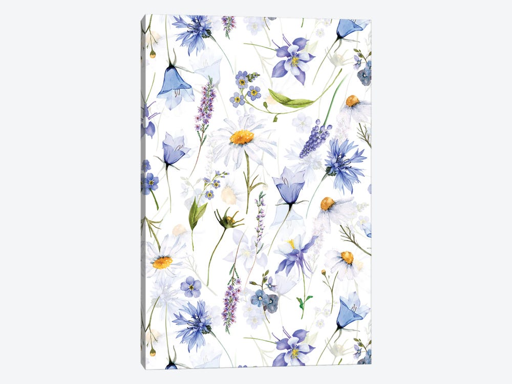 Blue And White Scandinavian Midsummer Meadow by UtArt 1-piece Canvas Art Print