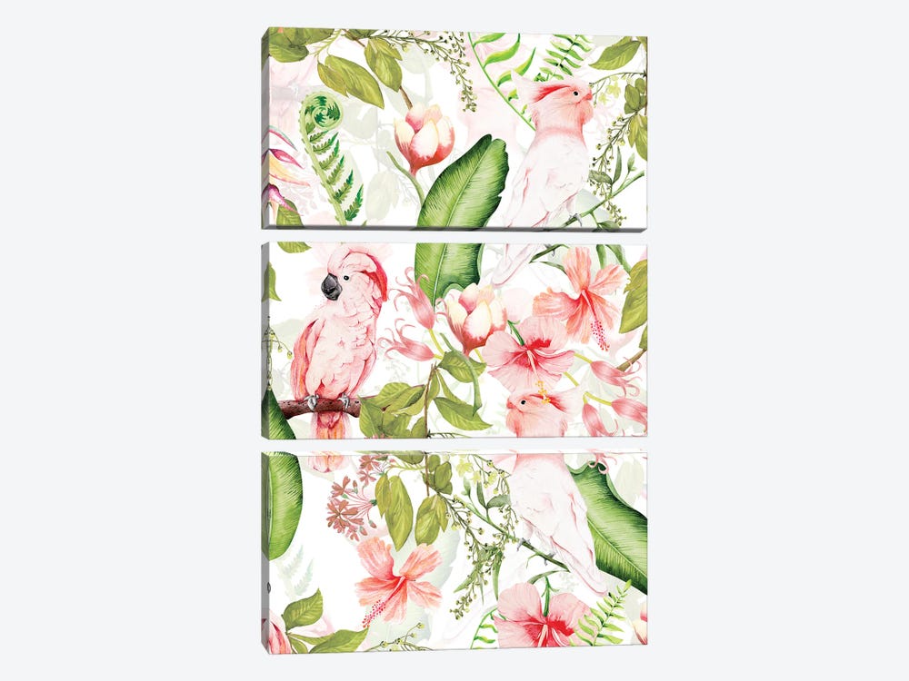 Tropical Bohemian Pastel Flower And Parrot Jungle by UtArt 3-piece Canvas Art