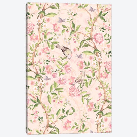 Pastel Blush Antique Chinoiserie With Birds And Flowers Canvas Print #UTA256} by UtArt Canvas Art