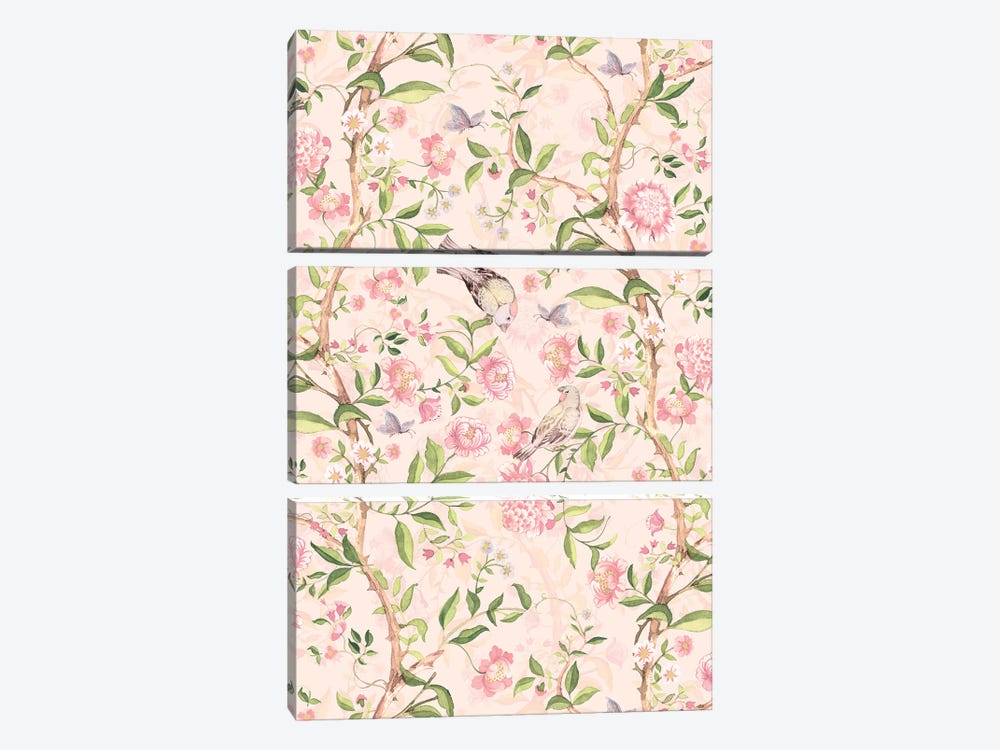 Pastel Blush Antique Chinoiserie With Birds And Flowers by UtArt 3-piece Art Print