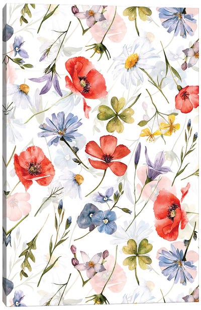 Poppies And Cornflowers Scandinavian Midsummer Meadow Canvas Art Print - UtArt