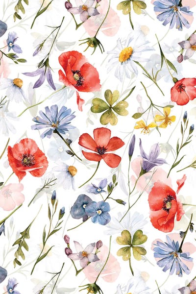 UtArt: Poppies And Cornflowers Scandinavian Midsummer Meadow by UtArt