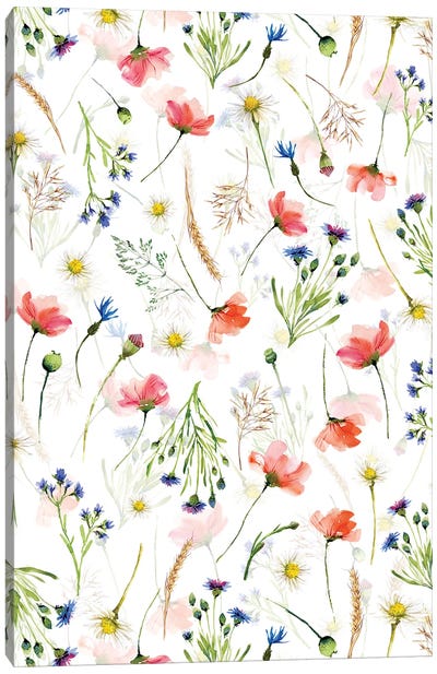 Scandinavian Midsummer Poppies And Cornflowers Meadow Canvas Art Print - UtArt