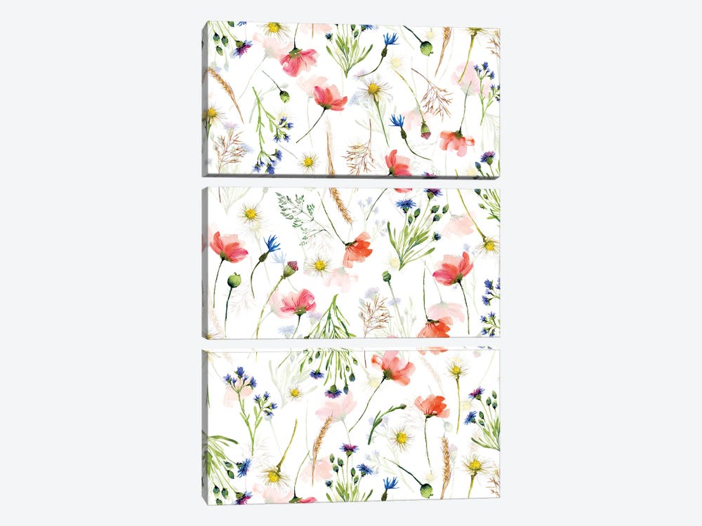 Scandinavian Midsummer Poppies And Cornflowers Meadow by UtArt 3-piece Canvas Wall Art