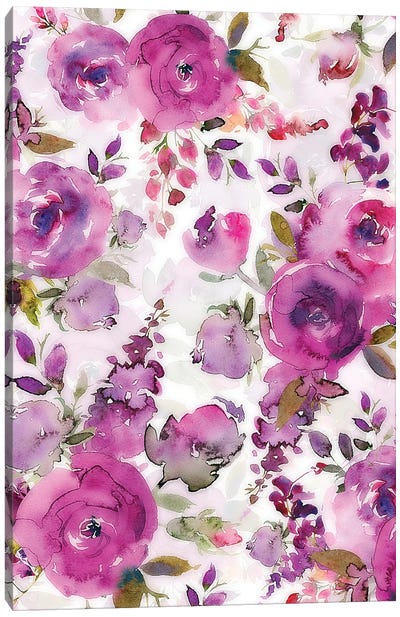 Lush Purple Watercolor Roses Canvas Art Print - UtArt