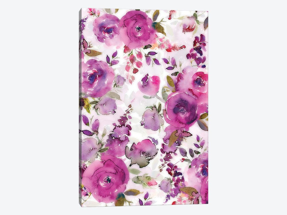 Lush Purple Watercolor Roses by UtArt 1-piece Canvas Print