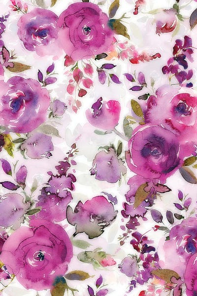 Lush Purple Watercolor Roses